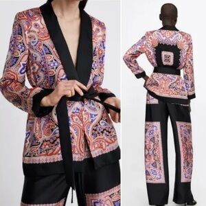 ZARA tied kimono jacket black lapel blogger favorite Size Small